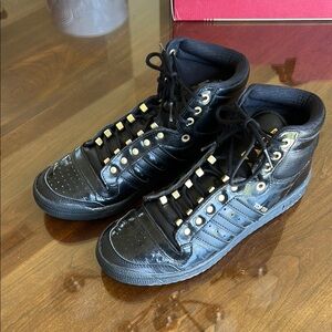 Adidas Black and Gold High-Top Sneakers